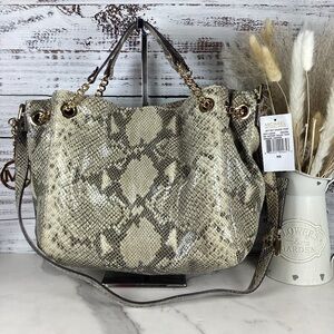 MICHAEL KORS BAG ANGORA SNAKE JET SET GOLD CHAIN GATHER SHOULDER‎ TOTE PURSE